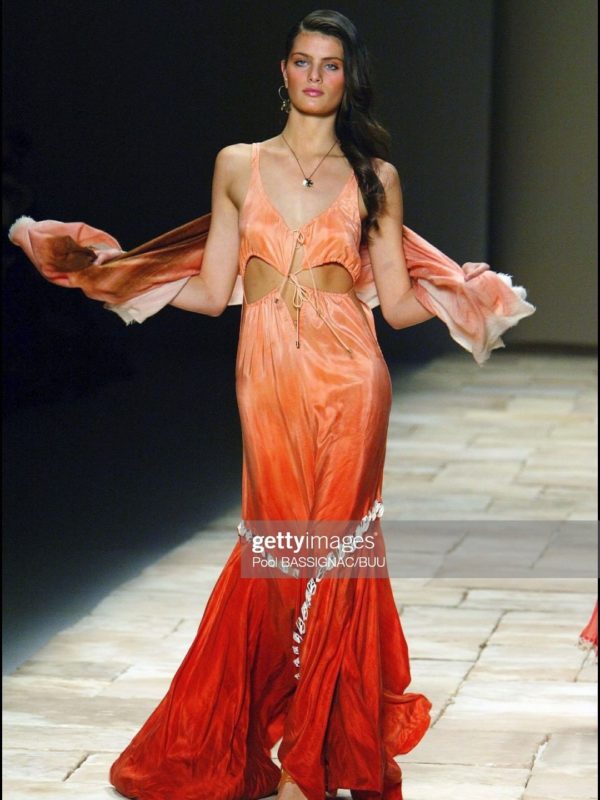 Givenchy 2004 Vintage vestido maxi color coral decorado con caracolas Nuevo