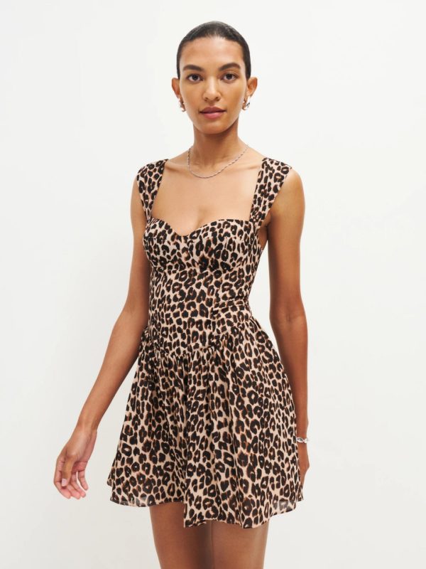 Reformation vestido mini estampado leopardo Talla US10 (L) Nuevo