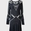 Roberto Cavalli vestido negro detalles cuero de pitón Talla IT42 (M)