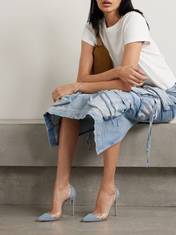535€ Gianvito Rossi Plexi zapatos de tacón denim vaquero 37.5 Nuevos