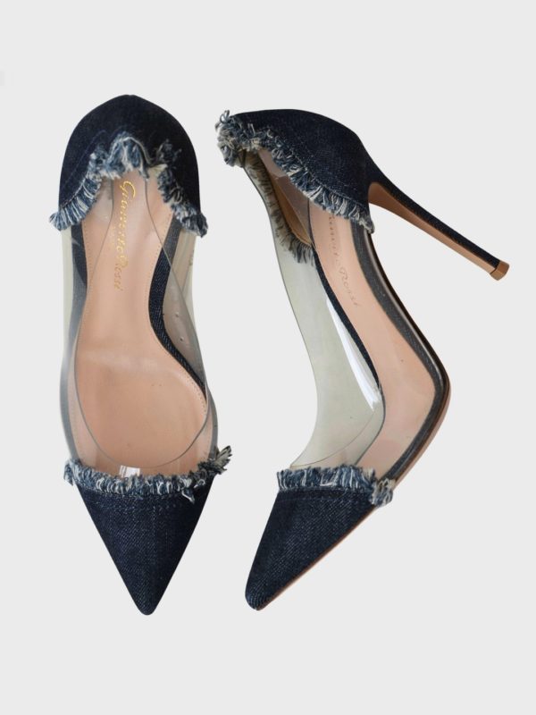 535€ Gianvito Rossi Plexi zapatos de tacón denim vaquero 37.5 Nuevos